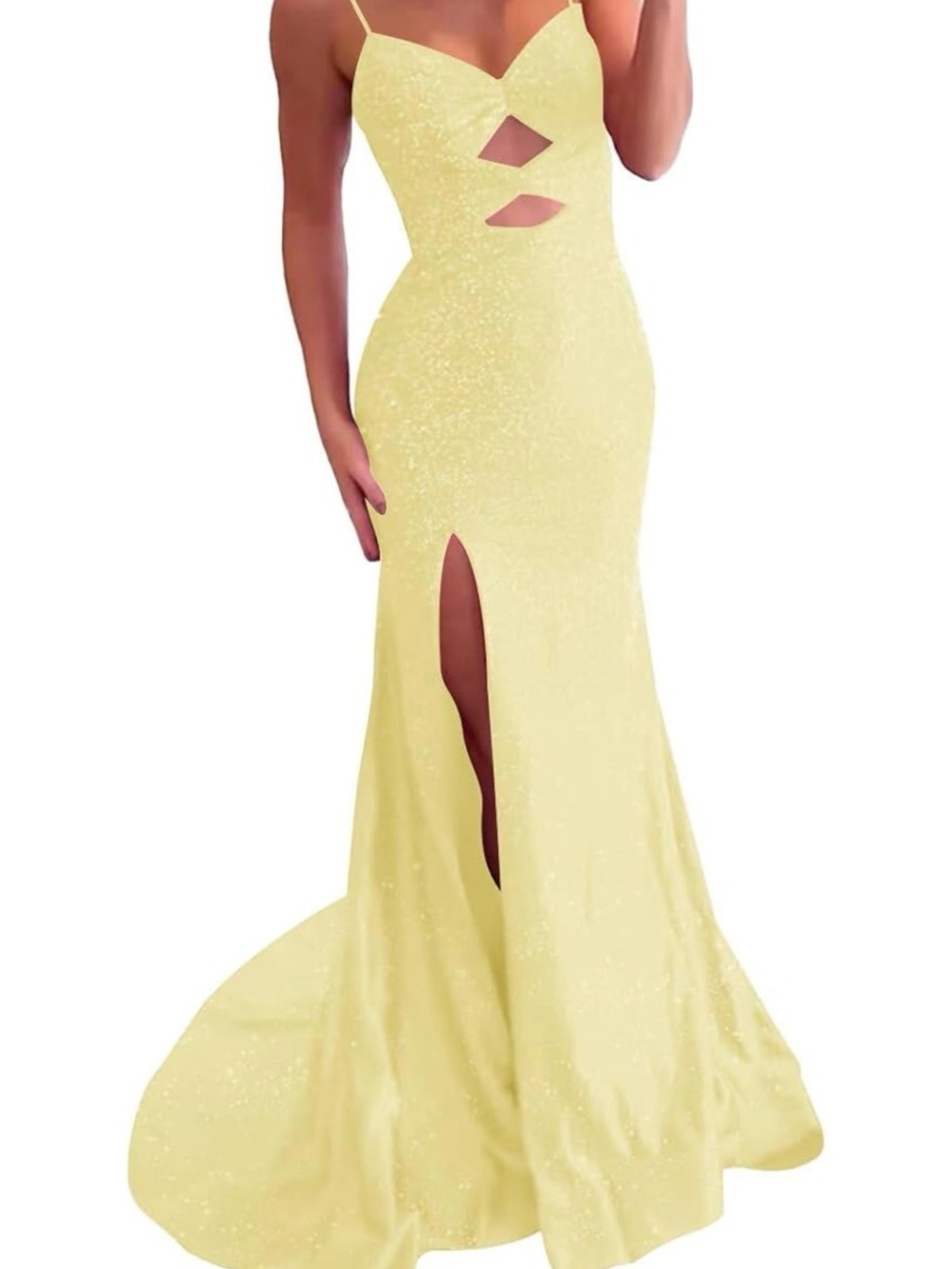 Elegant Yellow Spaghetti-Strap Evening Gown